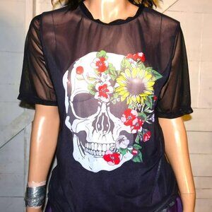 Black Sheer Skull Goth Blouse XL
